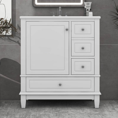 Meuble-lavabo 30 po avec lavabo, une porte avec tablette et trois tiroirs