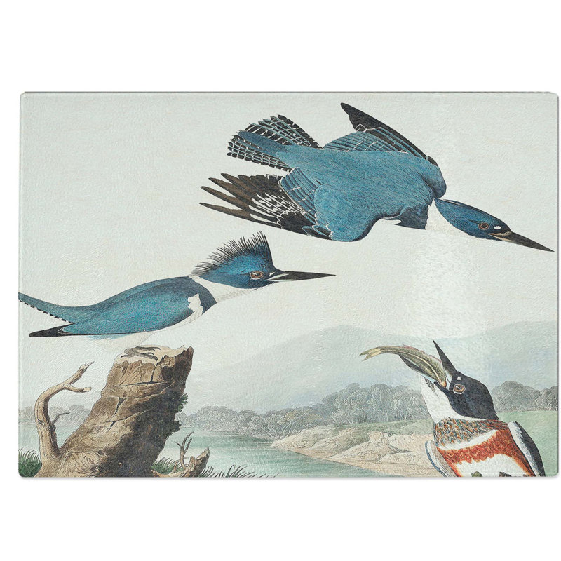 Tempered Glass Belted Kingfishers Chopping Board, 39 cm W x 28.5 cm L