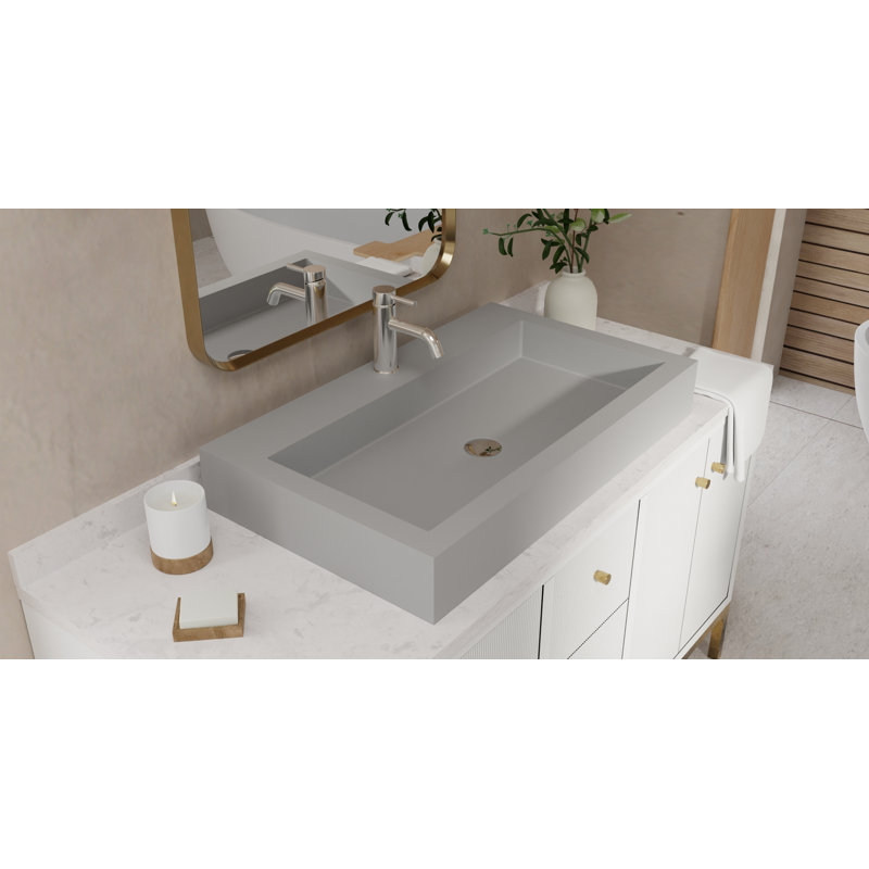 Lavabo de salle de bain vasque en résine 31,4 po x 18,8 po Badeloft WB-05-L-MGRY en gris mat, Gris mat