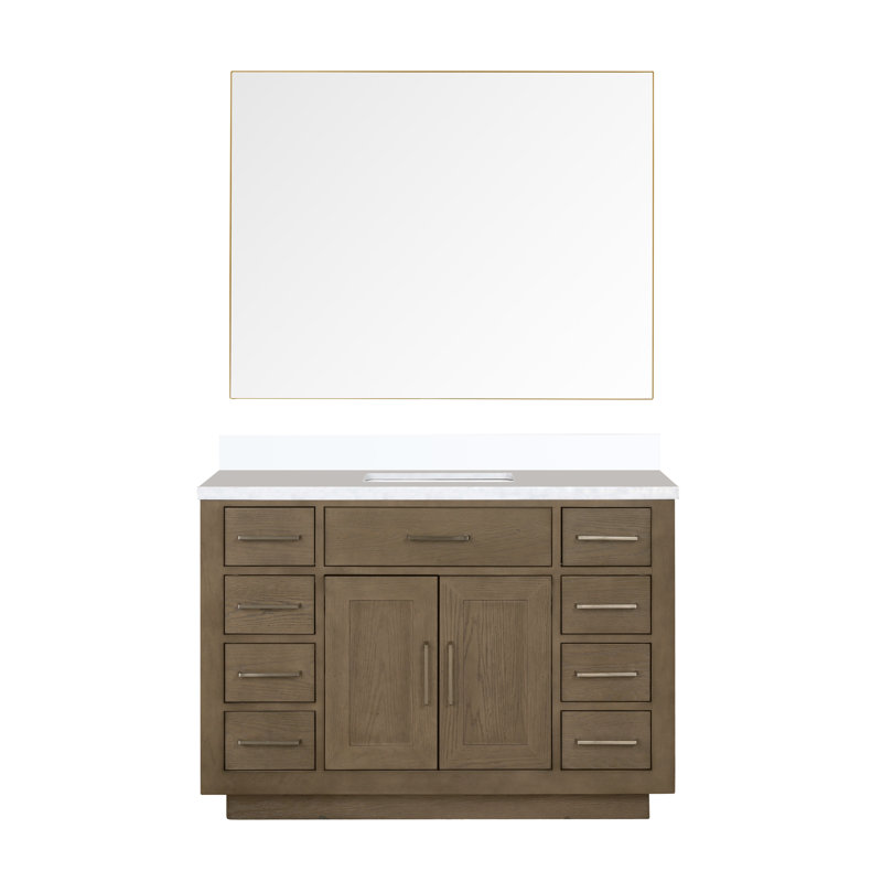 Ensemble de meuble-lavabo simple 48 "avec miroir, Marbre de culture blanc, Chêne gris