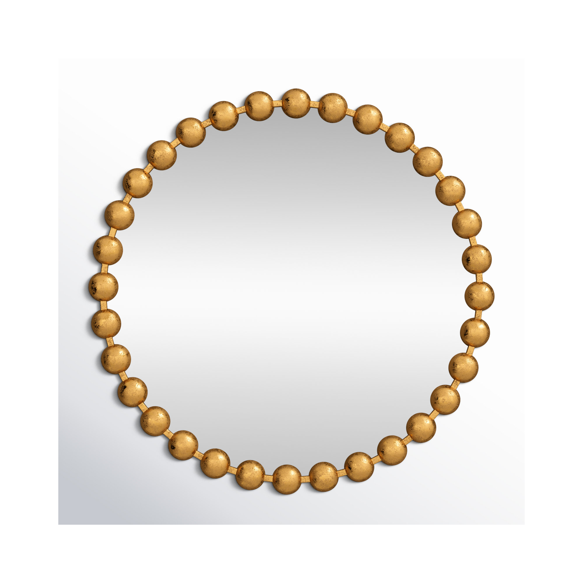 Marlowe Beaded Round Metal Wall Mirror, 27" x 27", Gold