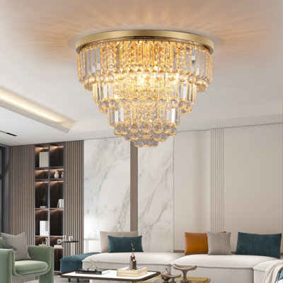   Plafonnier encastré lustre en cristal 6 lumières 20 "doré
