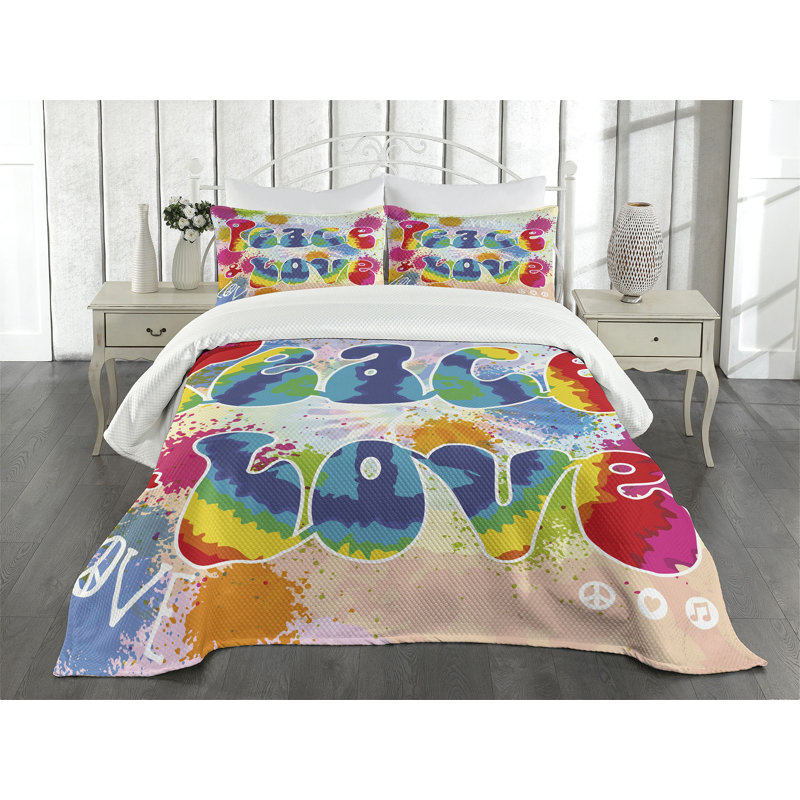 Ambesonne 70s Party Multicolor Queen Bedspread Set