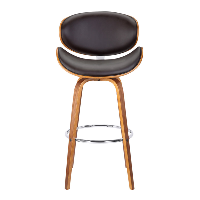 Chagoya Mid-Century Modern Swivel Counter or Bar Height Bar Stool in Faux leather and Wood Finish