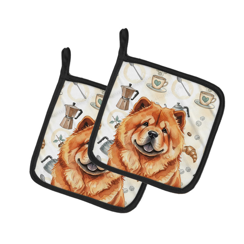 Red Chow Chow Coffee Bar Pair of Pot Holders