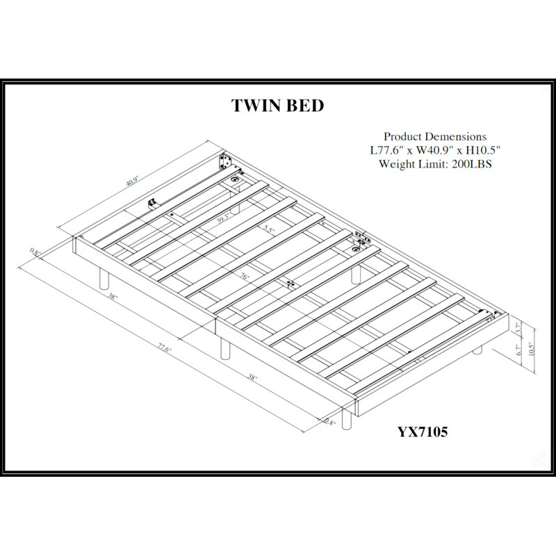 Modern Design Floating Platform Bed Frame, Gray, Twin