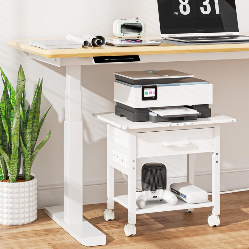 Support pour imprimante sous le bureau avec station de charge et ports USB, Blanc