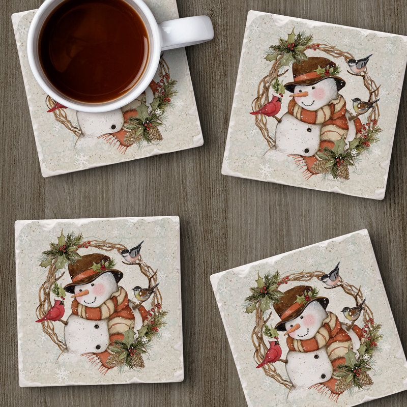 Paquet de 4 sous-verres Winter Stone Snowman