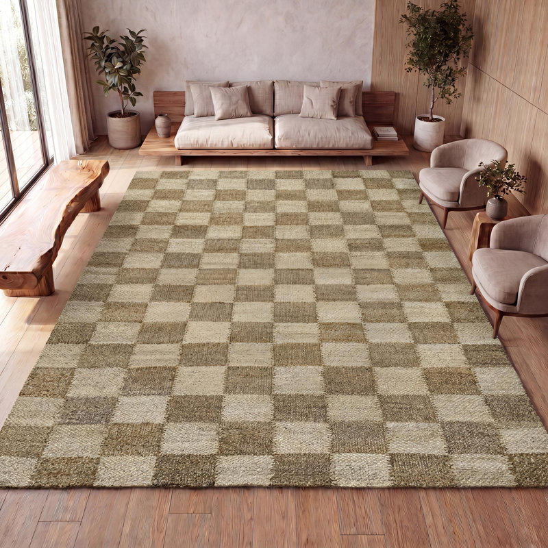 Nigel Modern Farmhouse Woven Jute Checkerboard Natural/Bleach Rug, Rectangle de 5 pi x 8 pi