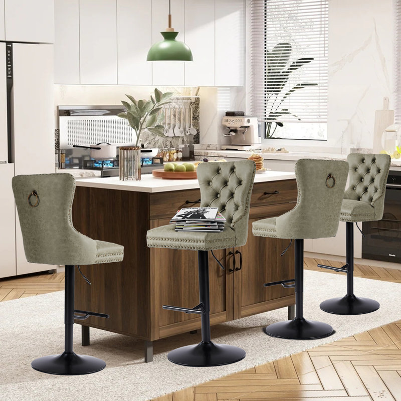 Aged and Retro PU Swivel Barstools Adjusatble Seat Height from 27-35 Inch,, Green, 4