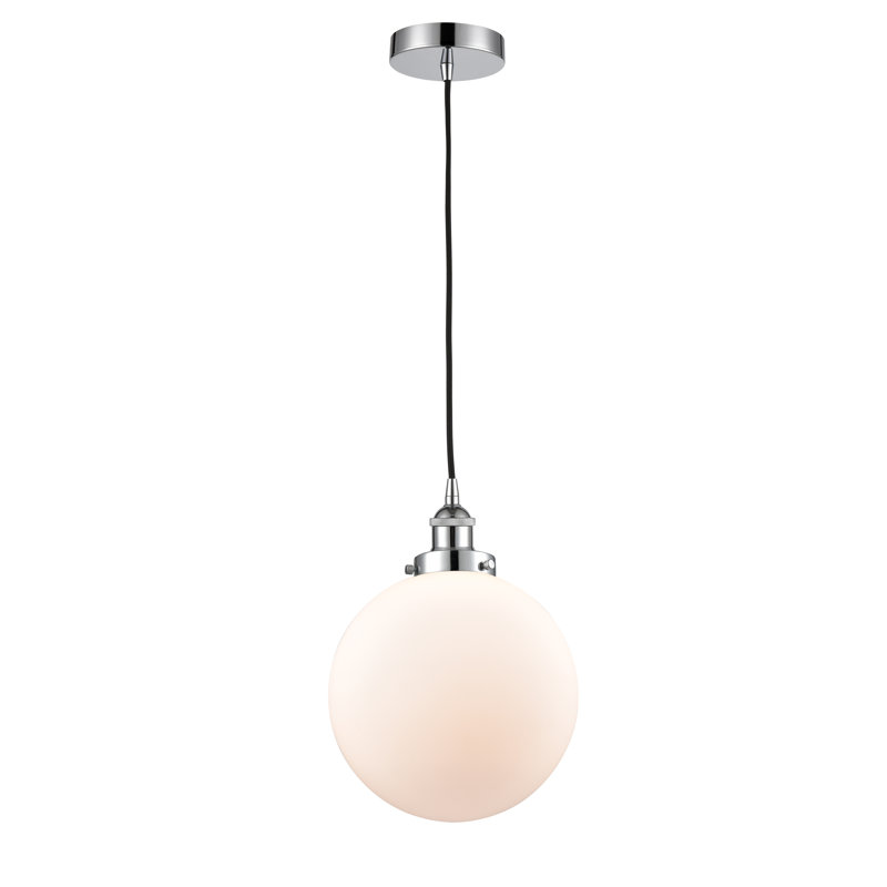 Luminaire suspendu sphère 1 lumière Frederick, Blanc mat, Chrome poli