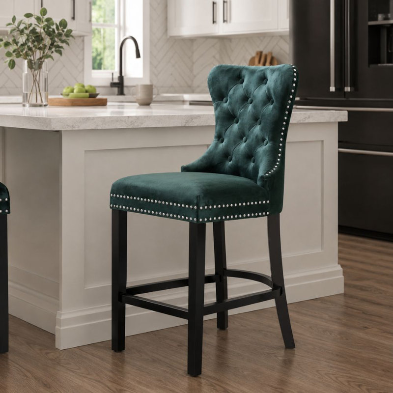 Solid Wood Accent Stool, Green