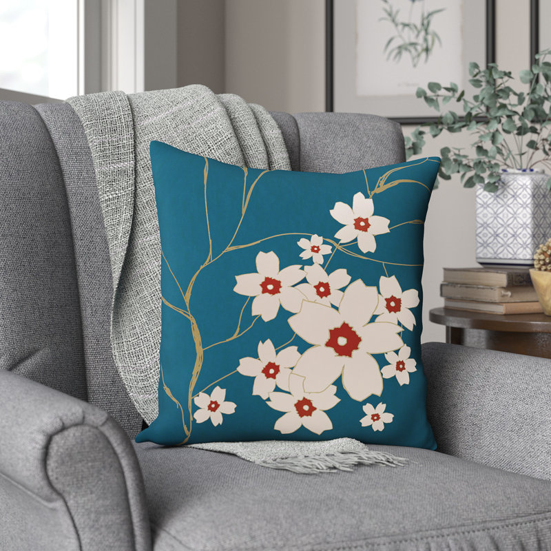 Floral Outdoor Reversible Throw Pillow, Teal, 18"x18"