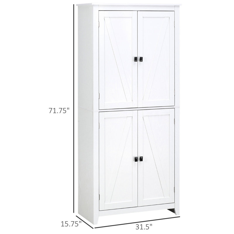Armoire de cuisine blanche autoportante de 72 po - 4 portes, 4 rangements avec tablettes réglables pour une utilisation efficace Cuisine à 4 portes, rangement