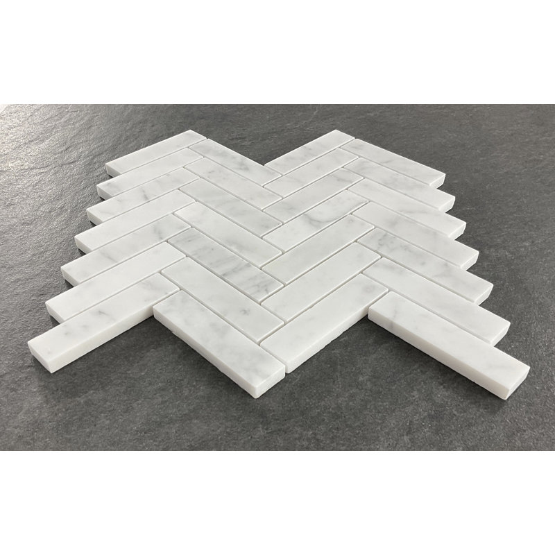 Carrara White (Honed Finish) 1" x 4" Chevron/Herringbone Mosaic Wall & Floor Tile