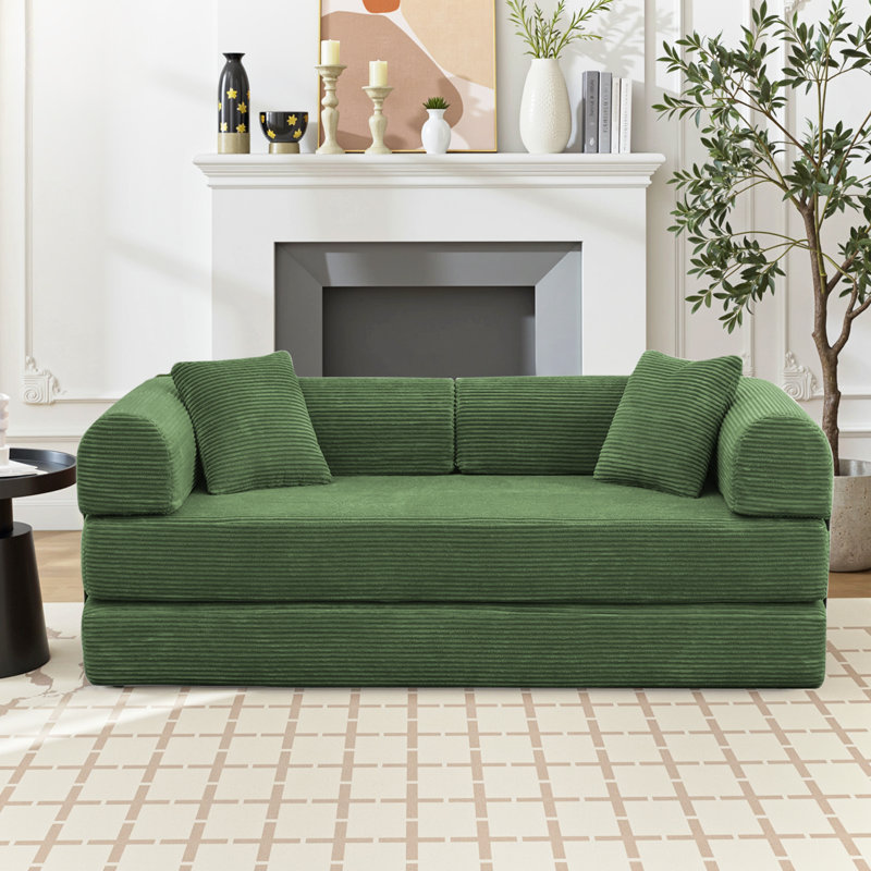 78" Boneless Corduroy Sleeper Sofa Bed, Modular Futon Couch, Compression Foam Sofa with 2 Pillows, No Assembly Required