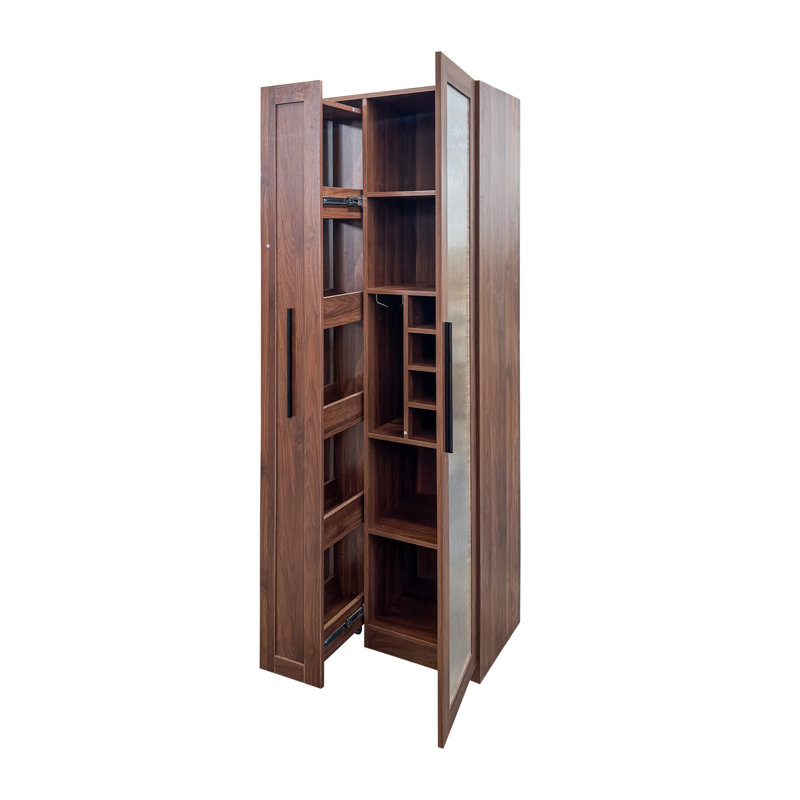 70.87" Tall Bar Cabinet  With Multi-Functional Pull-Out Multi-Tier Storage Shelf,Farmhouse Storage Cabinet With Glass Doors, Bar Cabinet