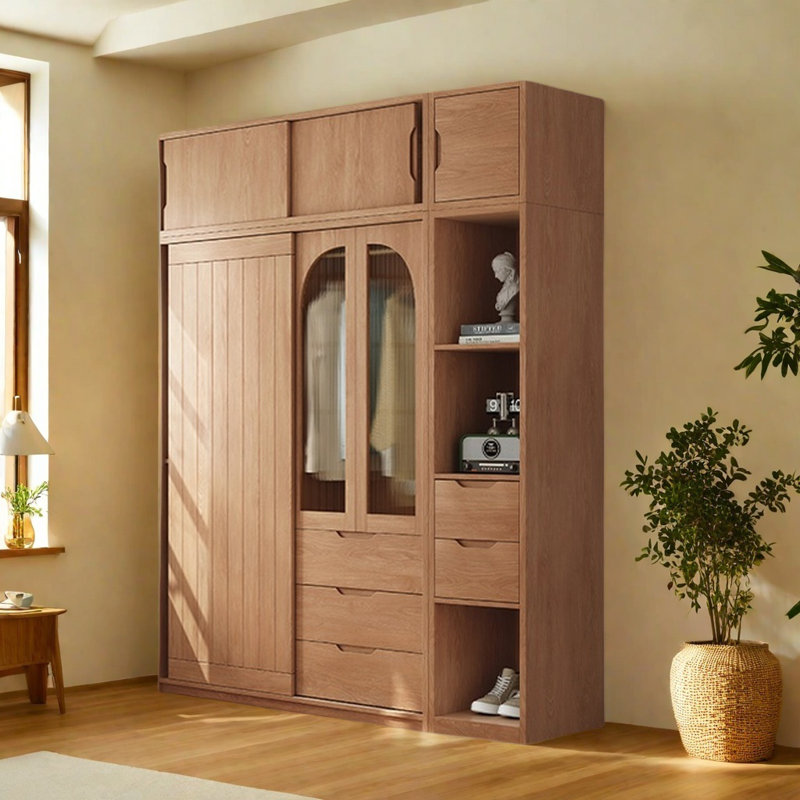 Retro Simple Push Pull Wardrobe, 98.43" H x 86.61" W x 23.62" D