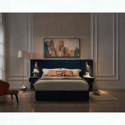 Velvet Vertical Channel Tufted Wingback Platform Bed