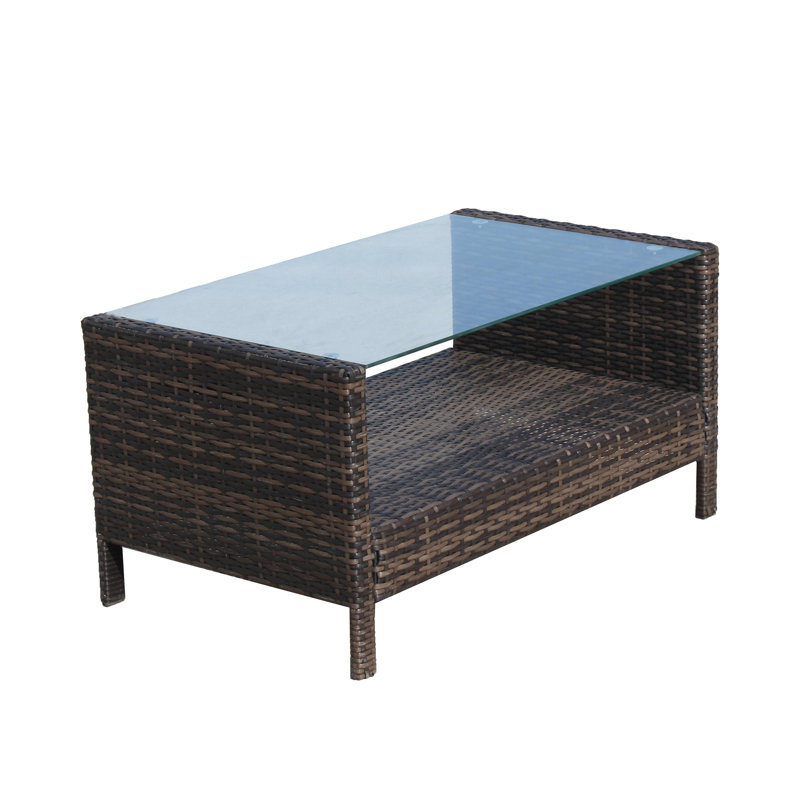 Patio Furniture Coffee Table With Brown And Tempered Glass, 34.6X20.5X17.7Inch, , Assemble Without Difficulty Effortlessly