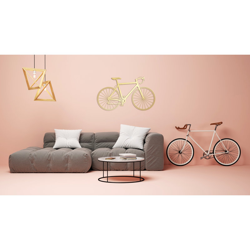 Art mural en métal vélo, décoration murale en métal vélo pour amateurs de vélo, H 26 po x l 45 po x P 0,5 po, Or brillant