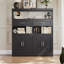 Buffet Farmhouse avec portes de grange et tablettes réglables | Grand buffet de rangement de cuisine avec 4 espaces ouverts, 2 tiroirs, noir-1648540177