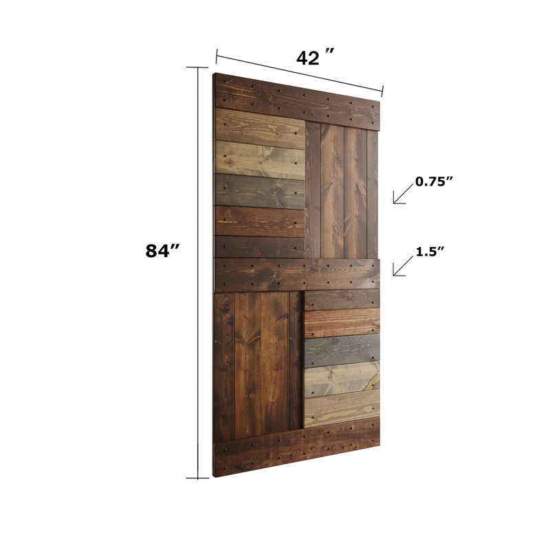 Porte de grange coulissante en bois de pin naturel 84 po H S Series avec quincaillerie d'installation, 42 po x 84 po