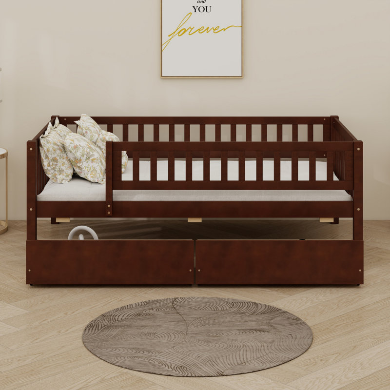 Wood Daybed Bed With Two Drawers, Walnut