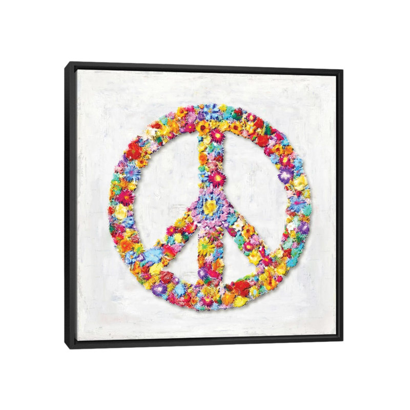 «Peace Sign», impression sur toile tendue, H 18 po x l 18 po x P 1,5 po, Toile avec cadre noir, Pas de tapis