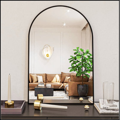 Miroir de salle de bain arqué en métal pour mur avec verre HD et cadre antirouille