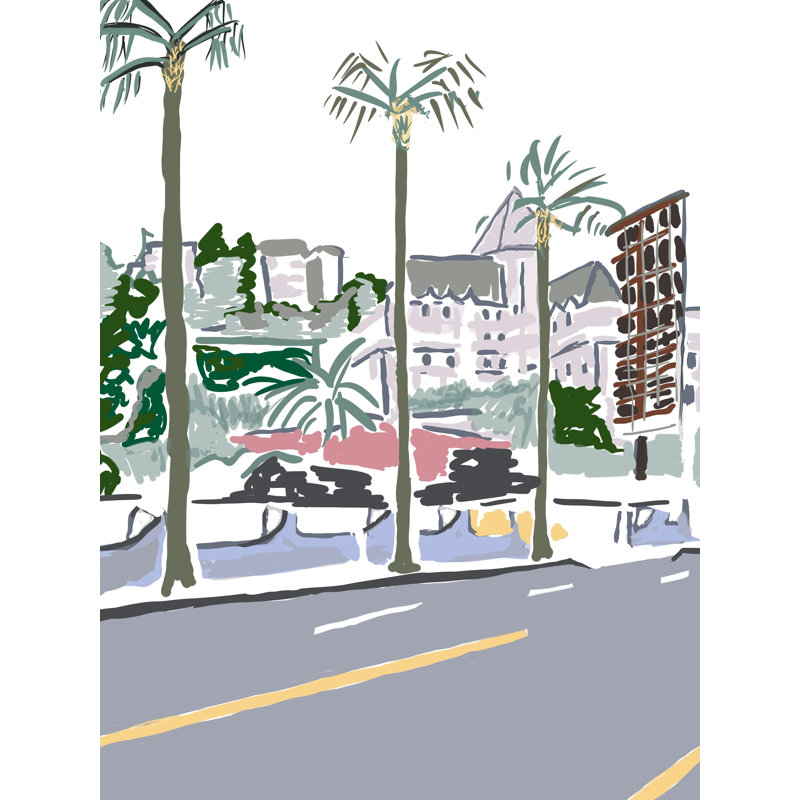 «Chateau Marmont from Sunset» par Deborah Blum - peinture encadrée, H 21,25 po x l 17,25 po