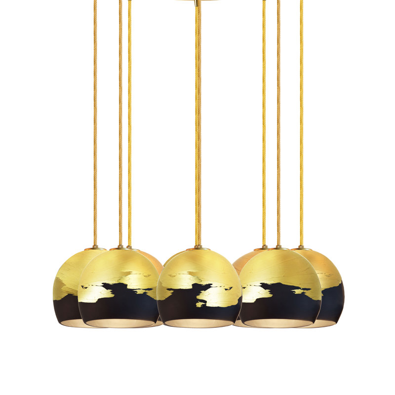 8 - Light Chandelier, Black/Bronze, Brass Braided Cord, 36" H x 18" W x 18" D