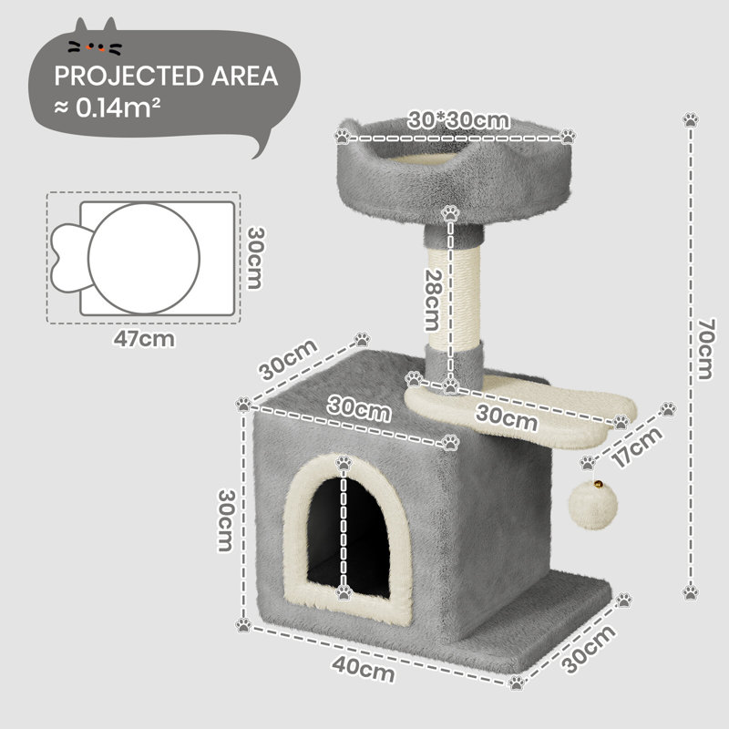 Amadahy 70cm H Cat Tree, Light Grey