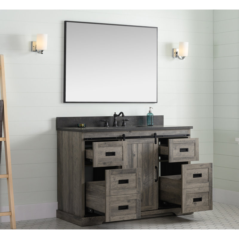 Ensemble de meuble-lavabo simple 48 po Cayden, Bleu Purbeck, Gris patiné