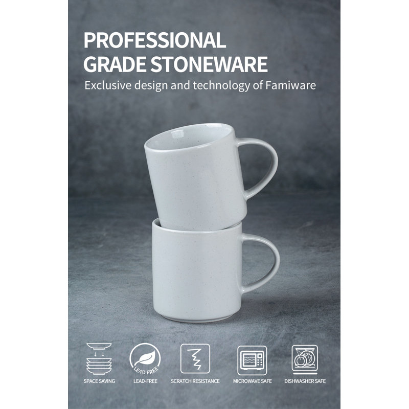 Light Gray Ceramic 14oz Coffee Mugs with Speckled Design, Set of 4
