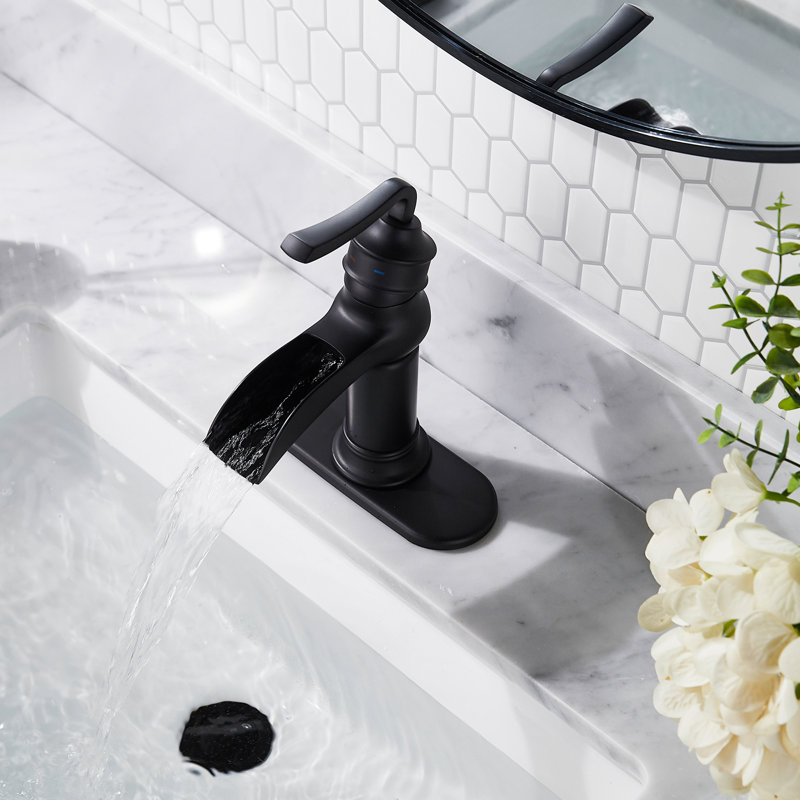 Robinet de salle de bains monotrou avec ensemble de drainage, Noir