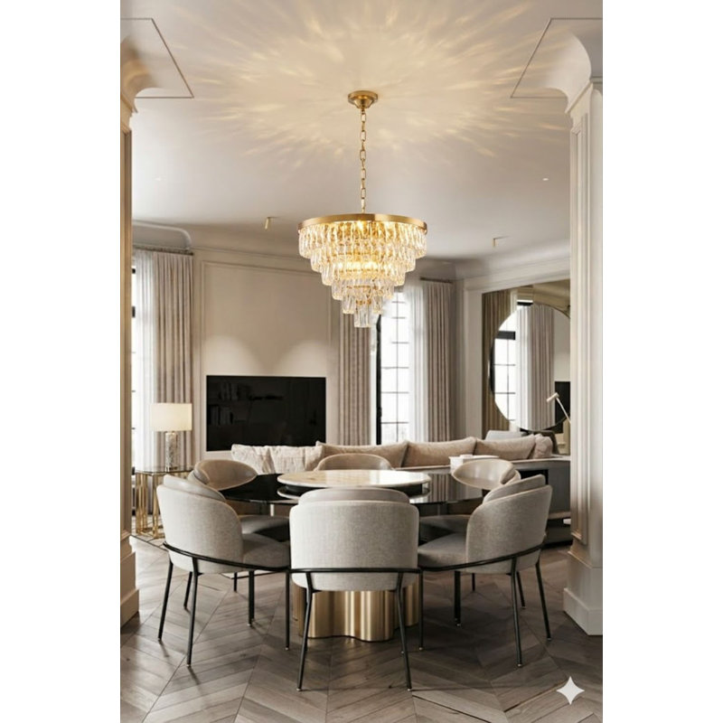 Transitional 16-Light Gold Iron Crystal Chandelier , Gold