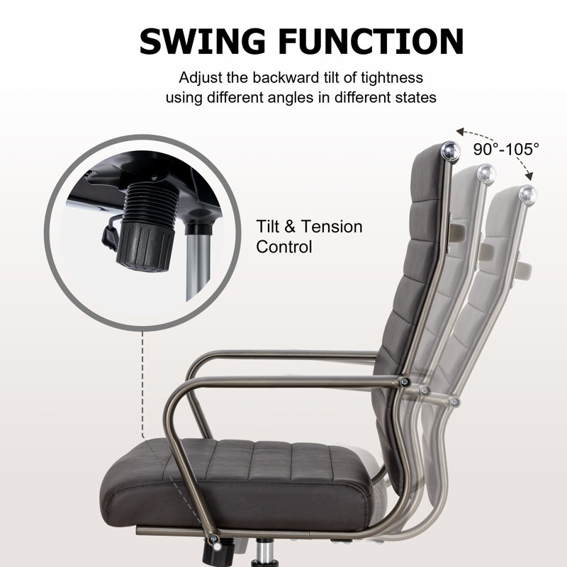 Amaiia Mid-back Ribbed Upholstered Swivel PU Leather Ergonomic Office Desk Chair, Conference Chair, PU Leather Gunmetal