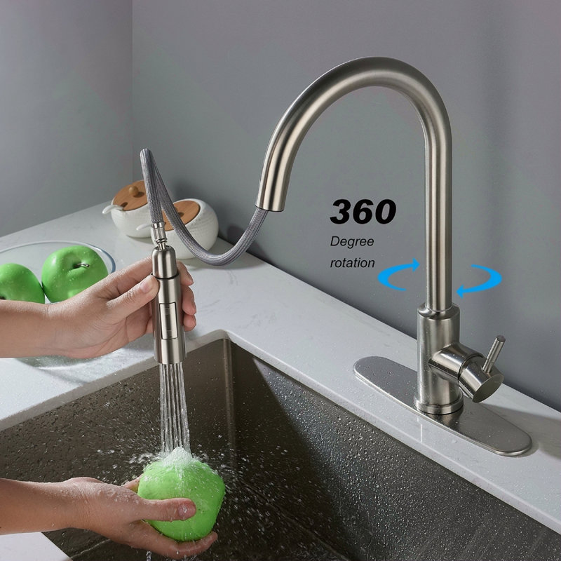 Robinet de cuisine tactile avec douchette extractible, Nickel brossé