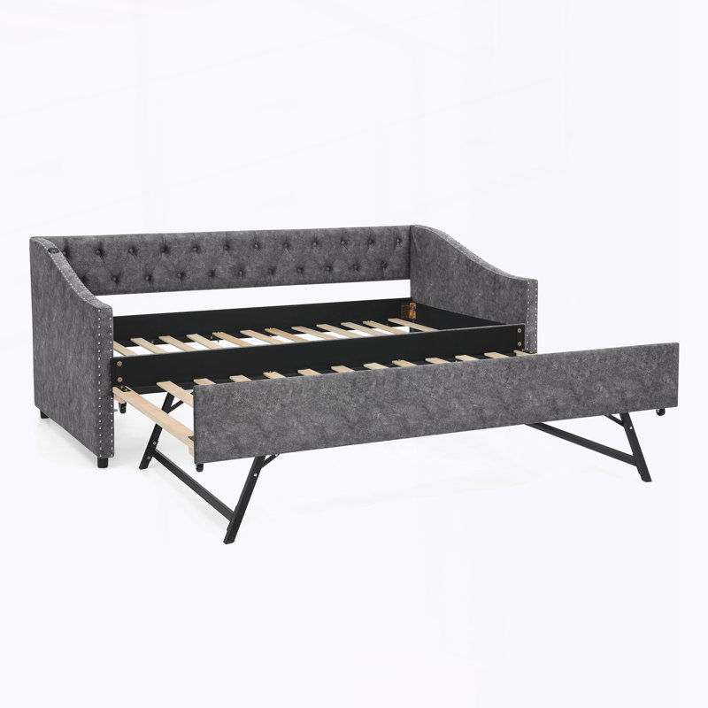 Daybed with USB Charging, Gray, Twin
