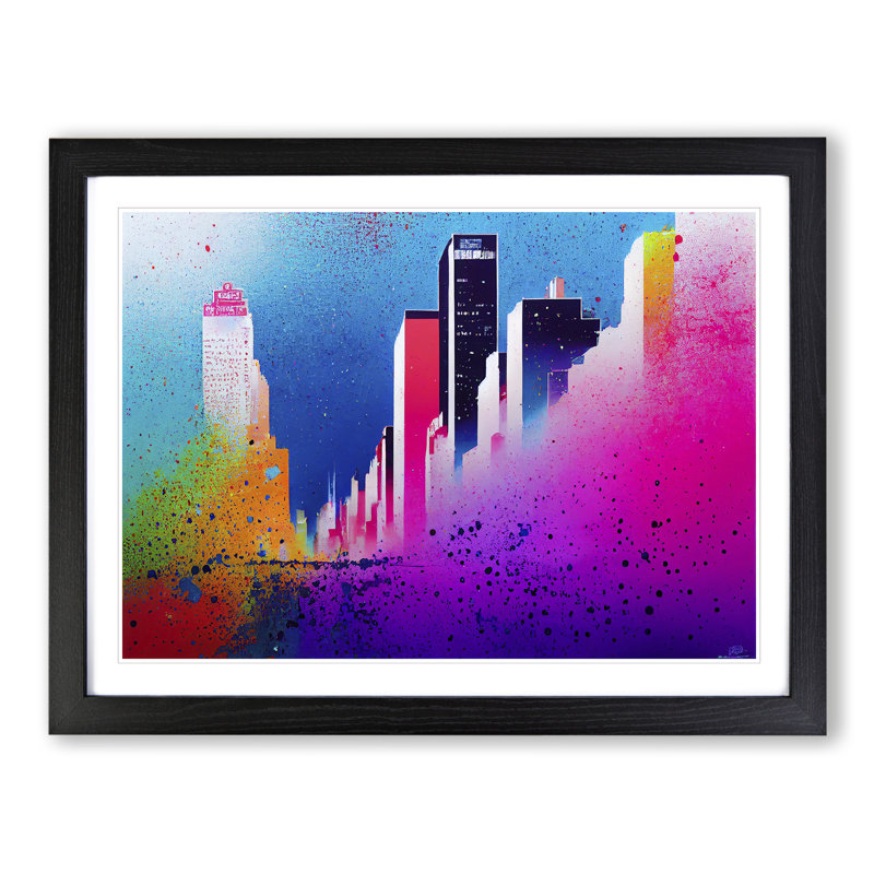 Skyscraper Skyline Splashed Vol.3 Abstract - Framed Print, 25cm H x 34cm W x 2cm D, Black