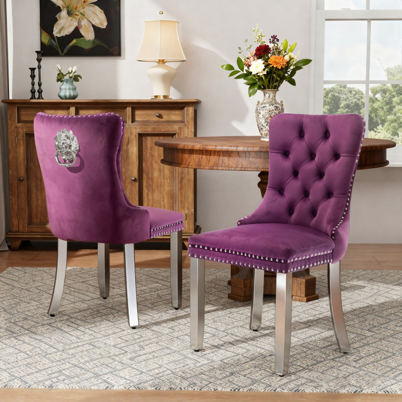  Modern Tufted Velvet Upholstered Dining Chairs Kitchen Chairs (Set of 2), Purple
