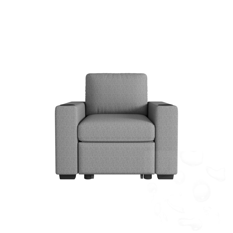 Chaise longue rembourrée avec porte-gobelet intégré, Gray