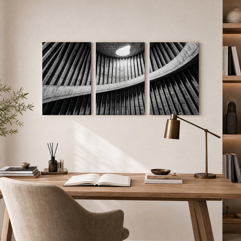 Ensemble de 3 toiles murales représentant des murs en béton incurvés en noir et blanc, 36"H x 24"W x 3pcs