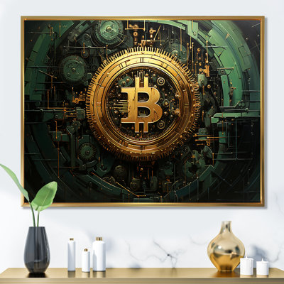 Gold and green bitcoin Crypto Currency - Fashion Bitcoin Framed Wall Art