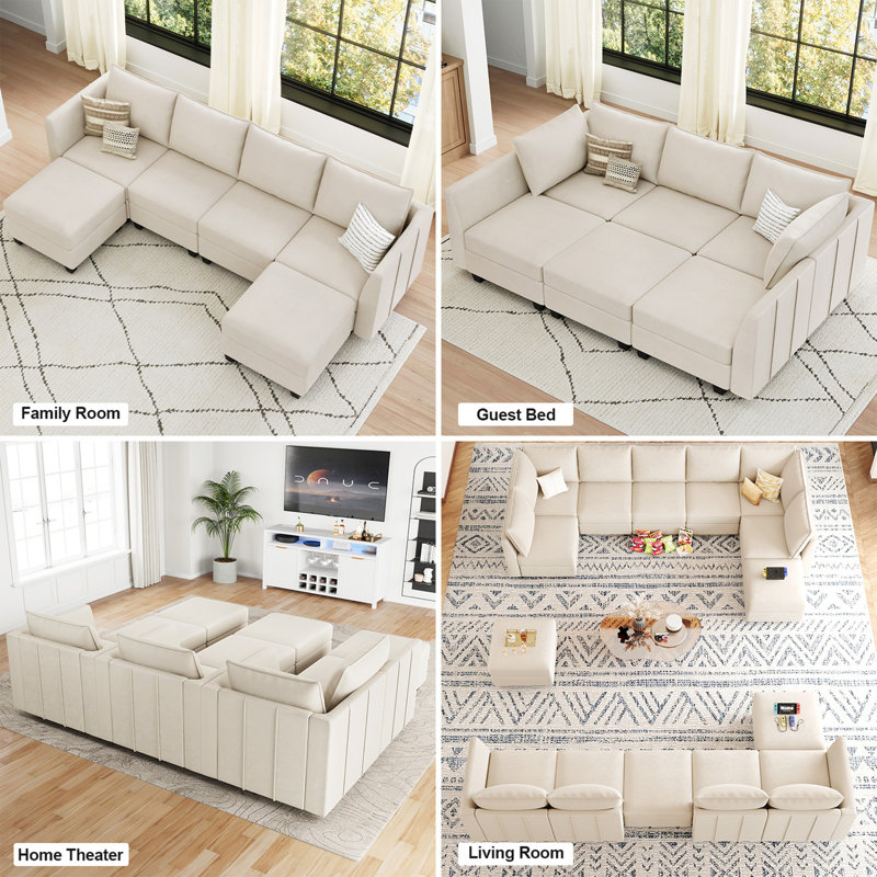 Repose-pieds en velours avec siège modulaire Allinson, Beige