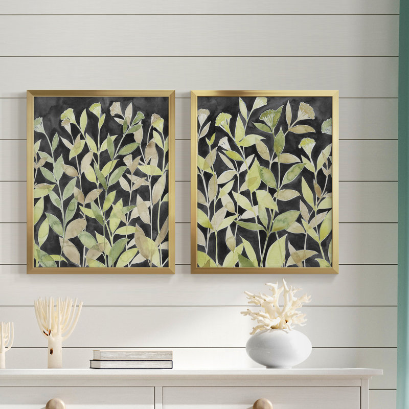 Encre Blooming Night I, toile encadrée de qualité supérieure - prête à être accrochée, H 16 po x l 38 po x P 1,5 po