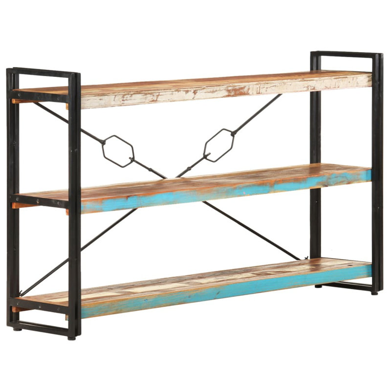 Bibliothèque en bois de manguier massif, Bois clair, H 31,5 po x l 55,12 po x P 11,81 po