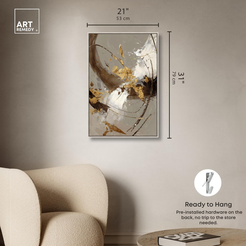 Décoration murale dorée Golden Art II par Art Remedy, cadre argenté, 20 x 30, H 31 po x l 21 po, Cadre argenté