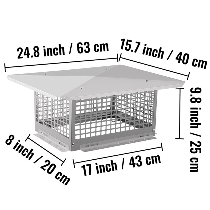 Couvre-cheminée 13 po x 13 po en acier inoxydable 304, H 9,8 po x l 15,7 po x P 24,8 po